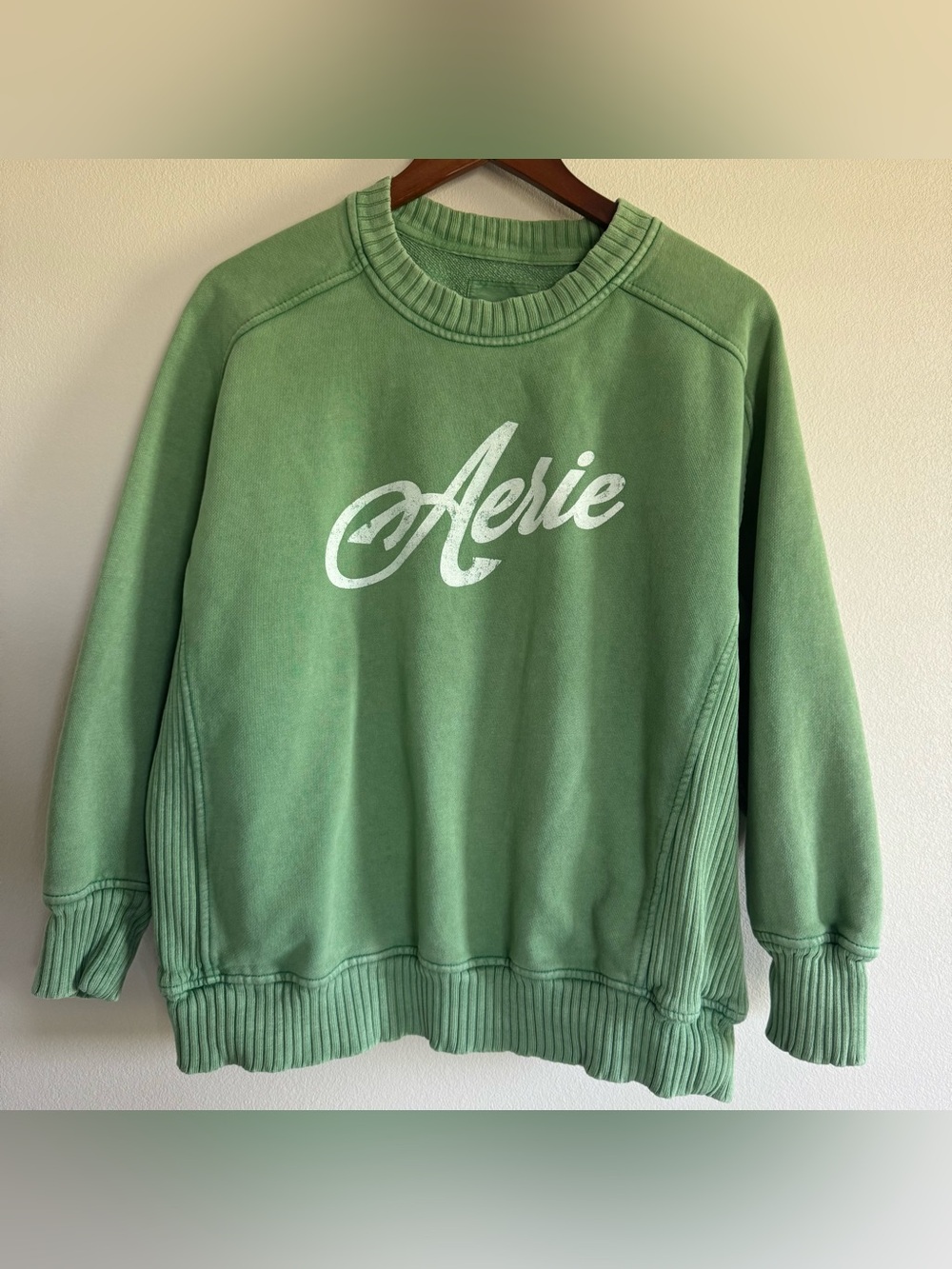 Aerie Oversized Green Logo Crewneck Sweatshirt size small